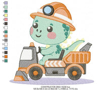 Cargar imagen en el visor de la galería, Dinosaur embroidery designs - Constructor Dino embroidery design machine embroidery pattern - Baby Boy builder bulldozer - Instant download
