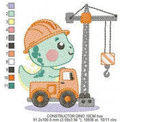 Cargar imagen en el visor de la galería, Dinosaur embroidery designs - Constructor Dino embroidery design machine embroidery pattern - Baby Boy builder Crane - Instant download pes
