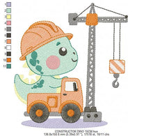 Cargar imagen en el visor de la galería, Dinosaur embroidery designs - Constructor Dino embroidery design machine embroidery pattern - Baby Boy builder Crane - Instant download pes
