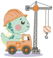 Cargar imagen en el visor de la galería, Dinosaur embroidery designs - Constructor Dino embroidery design machine embroidery pattern - Baby Boy builder Crane - Instant download pes
