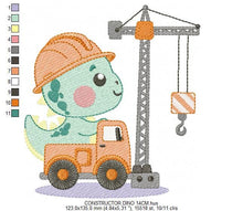 Cargar imagen en el visor de la galería, Dinosaur embroidery designs - Constructor Dino embroidery design machine embroidery pattern - Baby Boy builder Crane - Instant download pes
