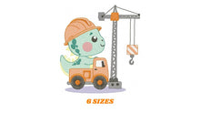 Cargar imagen en el visor de la galería, Dinosaur embroidery designs - Constructor Dino embroidery design machine embroidery pattern - Baby Boy builder Crane - Instant download pes
