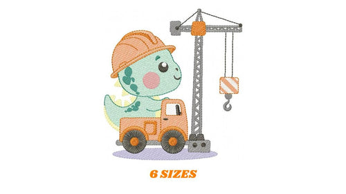 Dinosaur embroidery designs - Constructor Dino embroidery design machine embroidery pattern - Baby Boy builder Crane - Instant download pes