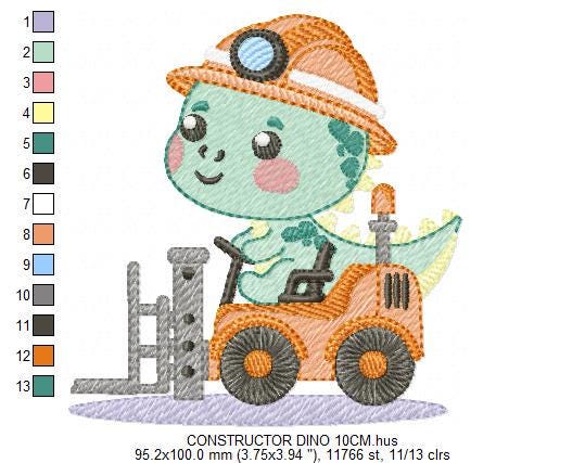 Dinosaur embroidery designs - Constructor Dino embroidery design machine embroidery pattern - Baby Boy builder fork-lift - Instant download