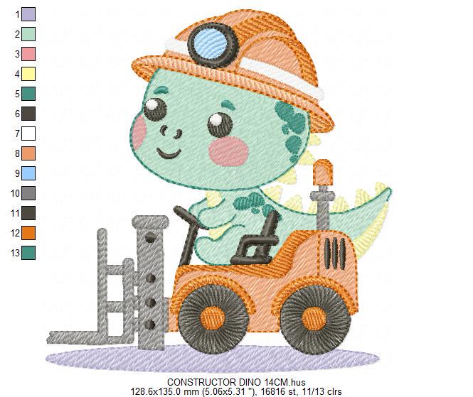 Dinosaur embroidery designs - Constructor Dino embroidery design machine embroidery pattern - Baby Boy builder fork-lift - Instant download