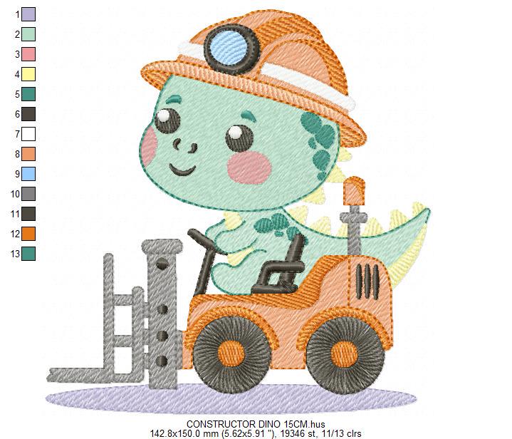 Dinosaur embroidery designs - Constructor Dino embroidery design machine embroidery pattern - Baby Boy builder fork-lift - Instant download