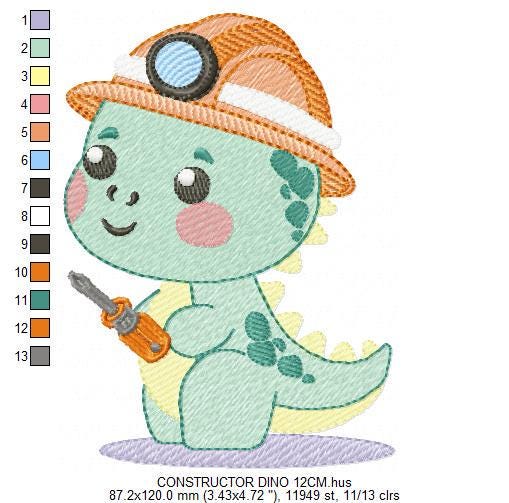 Dinosaur embroidery designs - Constructor Dino embroidery design machine embroidery pattern - Baby Boy builder contractor - Instant download