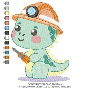 Dinosaur embroidery designs - Constructor Dino embroidery design machine embroidery pattern - Baby Boy builder contractor - Instant download