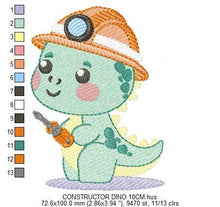 Cargar imagen en el visor de la galería, Dinosaur embroidery designs - Constructor Dino embroidery design machine embroidery pattern - Baby Boy builder contractor - Instant download
