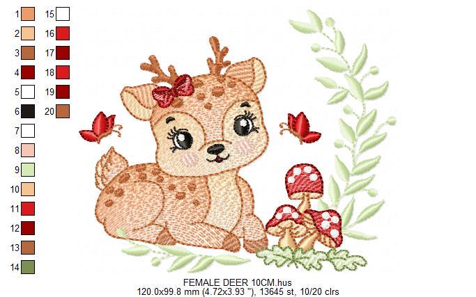 Deer with bow embroidery design - Forest Animal embroidery designs machine embroidery pattern - Deer with mushrooms - Instant download pes