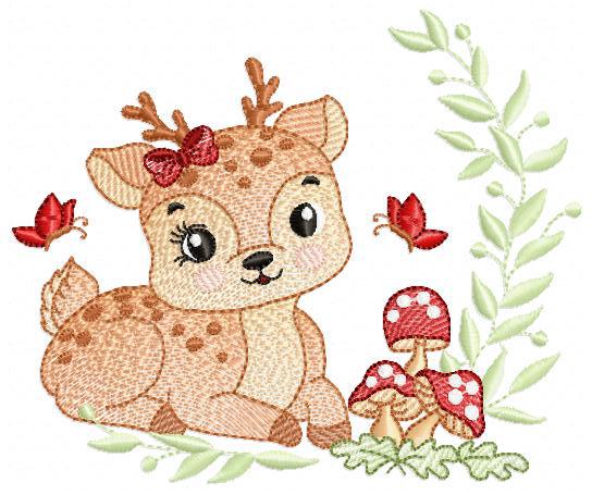 Deer with bow embroidery design - Forest Animal embroidery designs machine embroidery pattern - Deer with mushrooms - Instant download pes