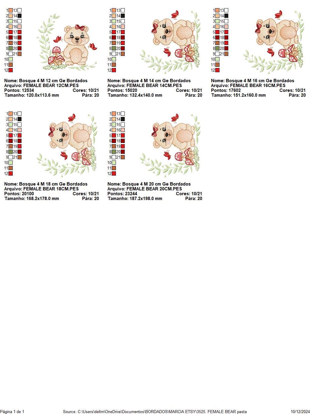 Female Bear embroidery designs - Baby girl machine embroidery pattern - Bear with butterfly mushroom and laurel frame - Instant download