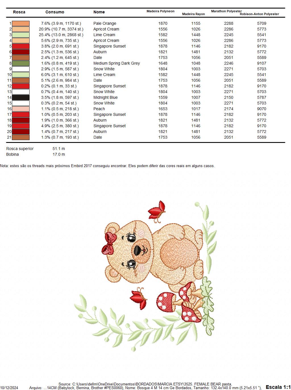 Female Bear embroidery designs - Baby girl machine embroidery pattern - Bear with butterfly mushroom and laurel frame - Instant download