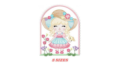 Girl with hat embroidery designs - Gardner girl embroidery design machine embroidery pattern - Girl with flowers file - Instant download pes