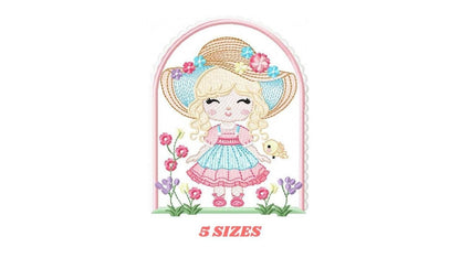 Girl with hat embroidery designs - Gardner girl embroidery design machine embroidery pattern - Girl with flowers file - Instant download pes