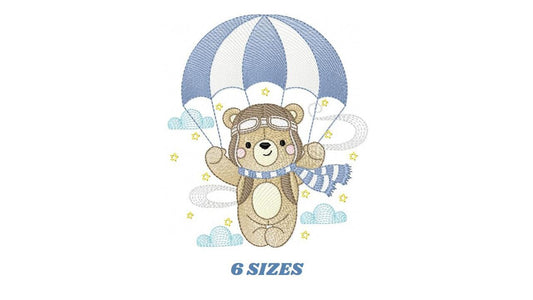 Pilot Bear embroidery designs - Parachute embroidery design machine embroidery pattern - Aviator Teddy bear file - instant download pes jef