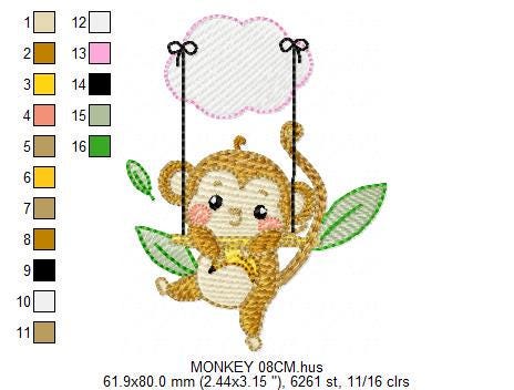 Monkey embroidery designs - Safari animal embroidery design machine embroidery pattern - Monkey with banana - Instant download pes jef dst