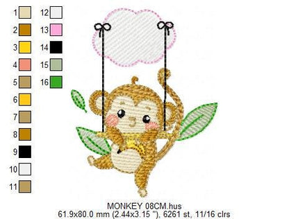 Monkey embroidery designs - Safari animal embroidery design machine embroidery pattern - Monkey with banana - Instant download pes jef dst
