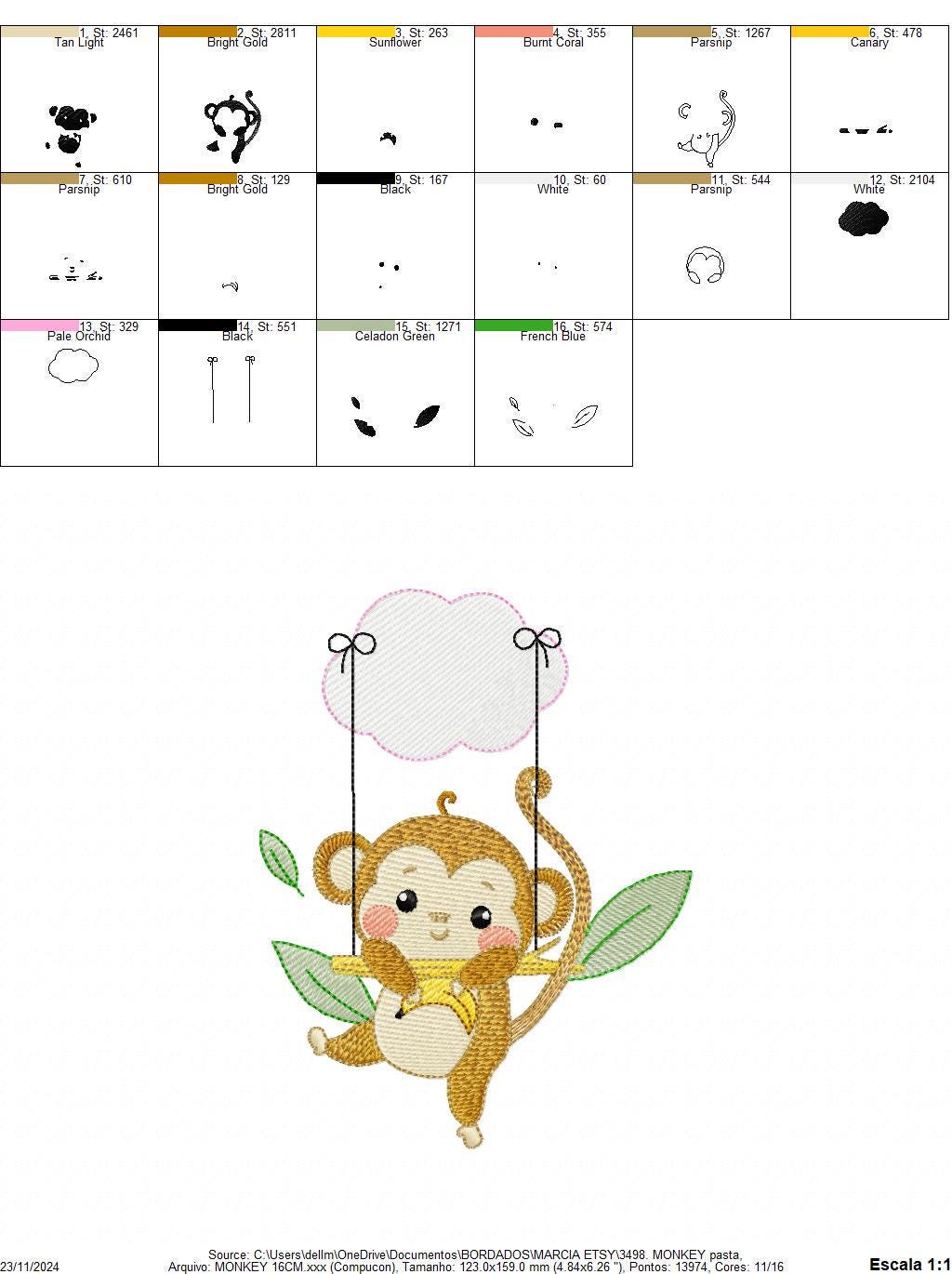 Monkey embroidery designs - Safari animal embroidery design machine embroidery pattern - Monkey with banana - Instant download pes jef dst