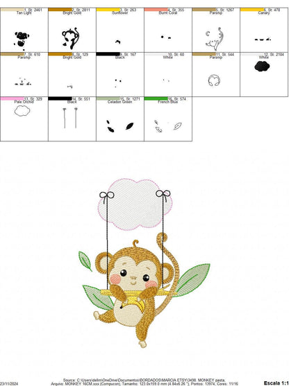 Monkey embroidery designs - Safari animal embroidery design machine embroidery pattern - Monkey with banana - Instant download pes jef dst