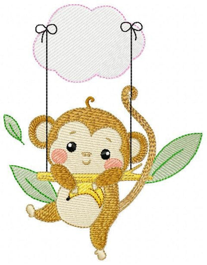 Monkey embroidery designs - Safari animal embroidery design machine embroidery pattern - Monkey with banana - Instant download pes jef dst
