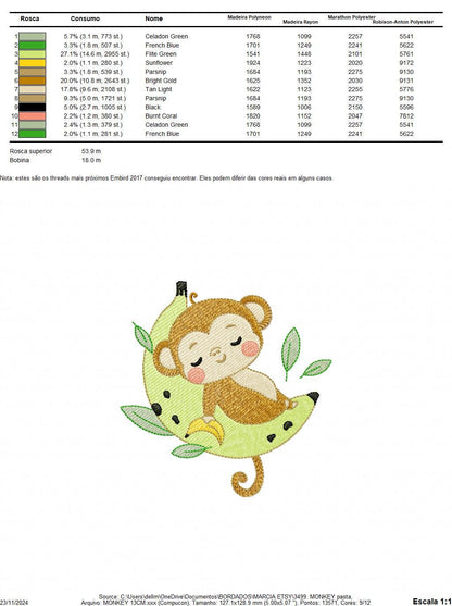 Sleeping Monkey embroidery designs - Animal Monkey with banana embroidery design machine embroidery pattern - Instant download pes jef dst