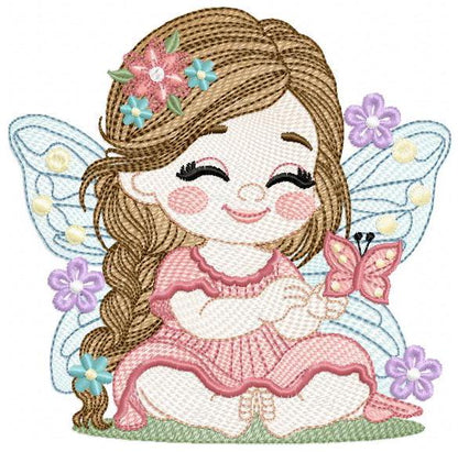 Forest Fairy embroidery designs - Baby girl embroidery design machine embroidery pattern - Magical Pixie with flowers - Instant Download pes