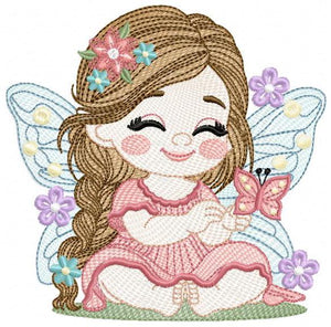 Forest Fairy embroidery designs - Baby girl embroidery design machine embroidery pattern - Magical Pixie with flowers - Instant Download pes