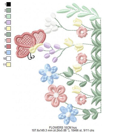 Flower garden embroidery designs - Roses with butterfly embroidery design machine embroidery pattern - Kitchen towel file - Instant download