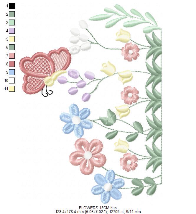 Flower garden embroidery designs - Roses with butterfly embroidery design machine embroidery pattern - Kitchen towel file - Instant download