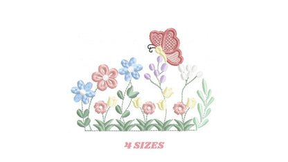 Flower garden embroidery designs - Roses with butterfly embroidery design machine embroidery pattern - Kitchen towel file - Instant download
