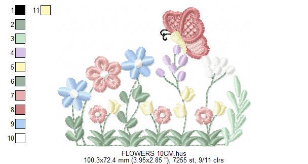 Flower garden embroidery designs - Roses with butterfly embroidery design machine embroidery pattern - Kitchen towel file - Instant download