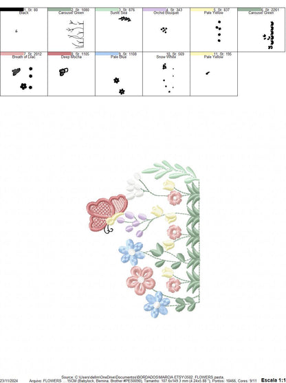 Flower garden embroidery designs - Roses with butterfly embroidery design machine embroidery pattern - Kitchen towel file - Instant download