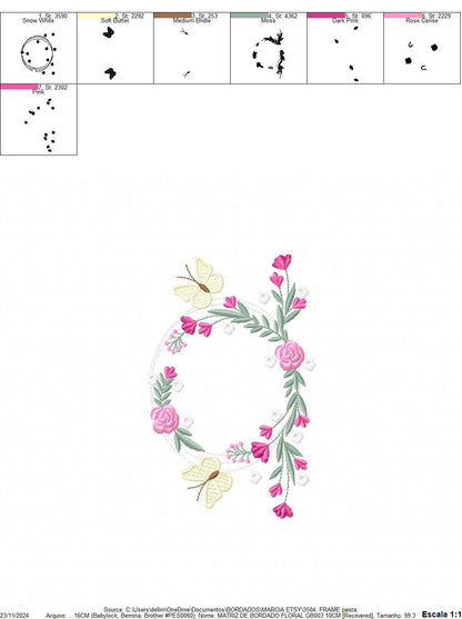 Monogram Frame embroidery designs - Flower embroidery design machine embroidery pattern - Rose wreath embroidery file - Instant download pes