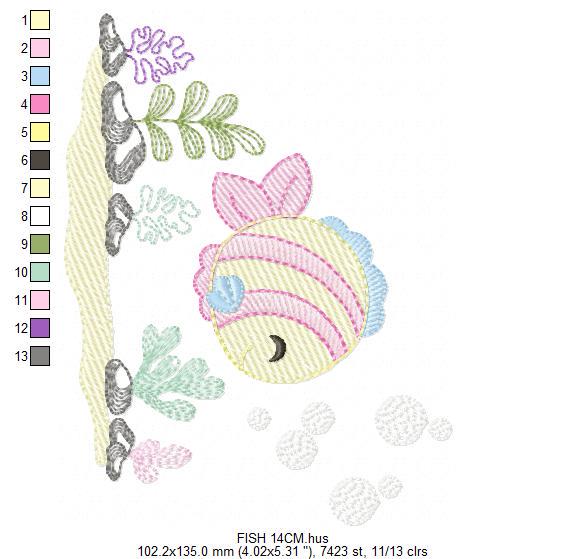 Fish embroidery designs - Ocean animals embroidery design machine embroidery pattern - Coral Algae seashells seaweed file - Instant download