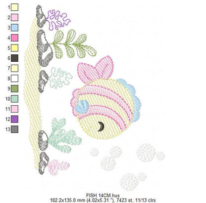 Fish embroidery designs - Ocean animals embroidery design machine embroidery pattern - Coral Algae seashells seaweed file - Instant download