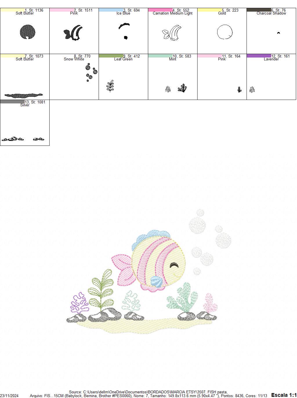 Fish embroidery designs - Ocean animals embroidery design machine embroidery pattern - Coral Algae seashells seaweed file - Instant download