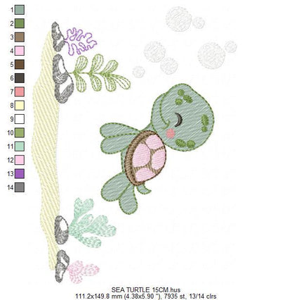 Turtle embroidery design - Ocean sea animal embroidery designs machine embroidery pattern - Baby boy embroidery - Instant download pes jef