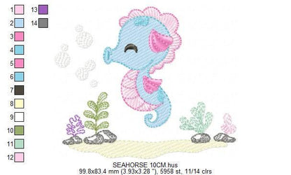 Seahorse embroidery design - Sea Animal embroidery designs machine embroidery pattern - Ocean animal algae seaweed - Instant download pes
