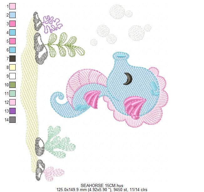 Seahorse embroidery design - Sea Animal embroidery designs machine embroidery pattern - Ocean animal algae seaweed - Instant download pes
