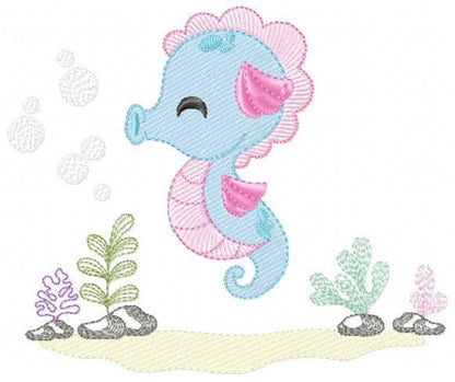 Seahorse embroidery design - Sea Animal embroidery designs machine embroidery pattern - Ocean animal algae seaweed - Instant download pes