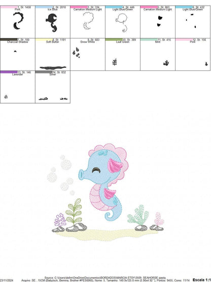 Seahorse embroidery design - Sea Animal embroidery designs machine embroidery pattern - Ocean animal algae seaweed - Instant download pes