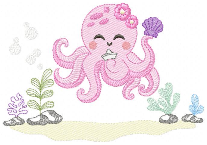 Octopus embroidery design - Polypus embroidery designs machine embroidery pattern - Ocean animals seashell coral sea - Instant download pes