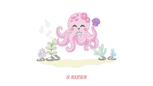 Octopus embroidery design - Polypus embroidery designs machine embroidery pattern - Ocean animals seashell coral sea - Instant download pes