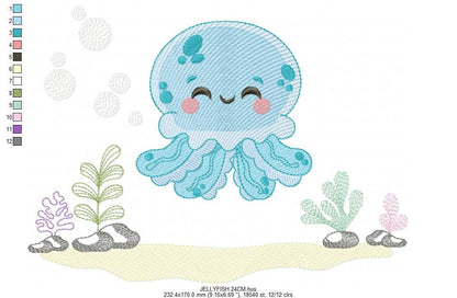 Jellyfish embroidery design - Octopus embroidery designs machine embroidery pattern - Ocean sea animals file - Instant download pes jef dst