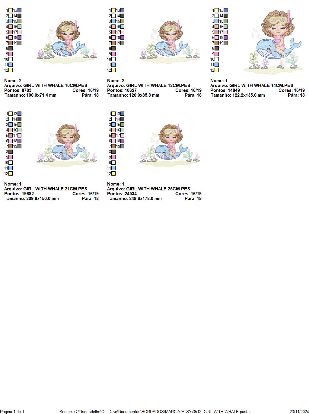 Whale embroidery designs - Diver Girl with snorkel design machine embroidery pattern - Ocean coral sea algae animal file - Instant download