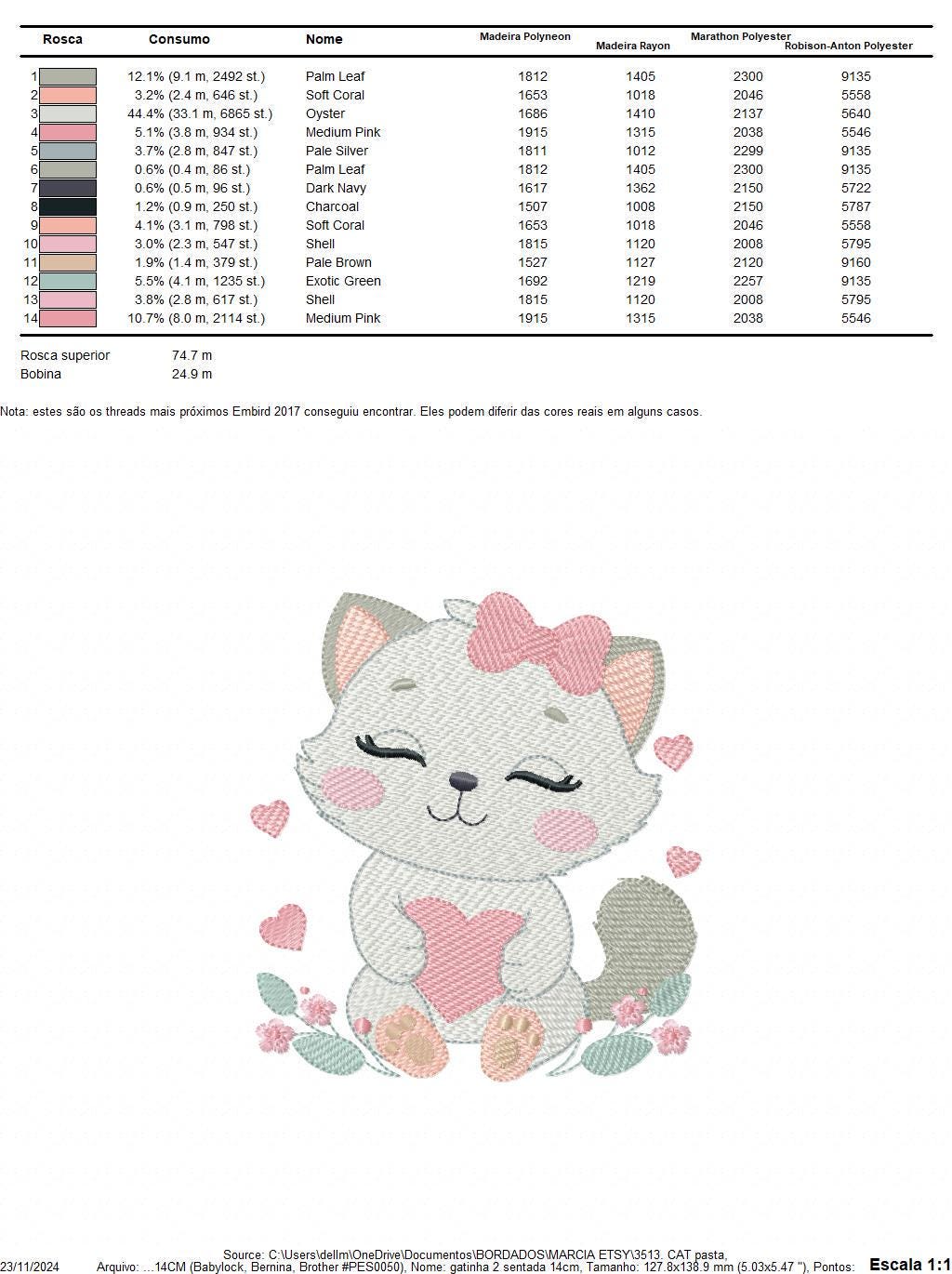 Cat with bow embroidery design - Female Kitty with heart embroidery designs machine embroidery pattern - Baby girl file - instant download