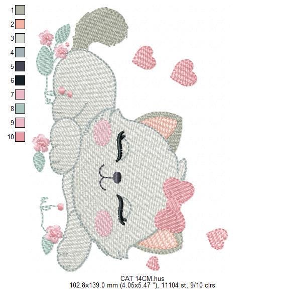 Sleeping Cat with bow embroidery design - Kitty embroidery designs machine embroidery pattern - Pet Baby girl file - Instant download pes