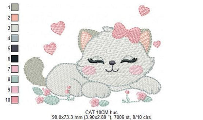 Sleeping Cat with bow embroidery design - Kitty embroidery designs machine embroidery pattern - Pet Baby girl file - Instant download pes