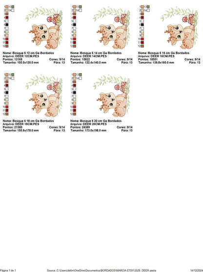 Deer with mushrooms embroidery design - Stag Fawn Forest Animal with laurel frame machine embroidery pattern - Instant download pes jef dst